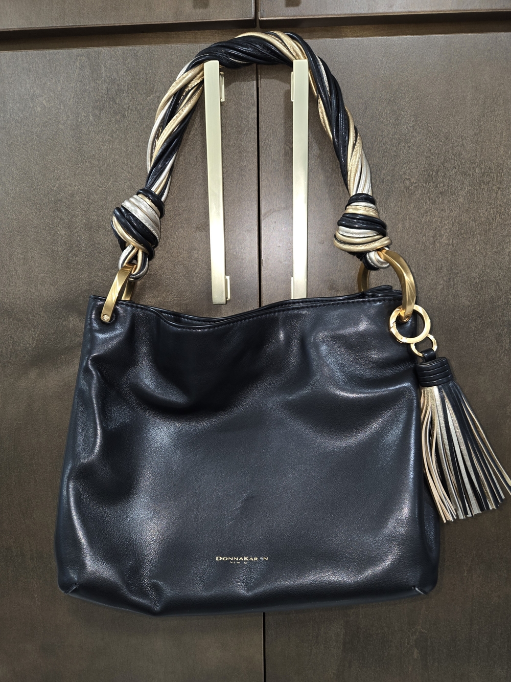 Donna Karan Black Leather Shoulder Bag with Twisted Strap